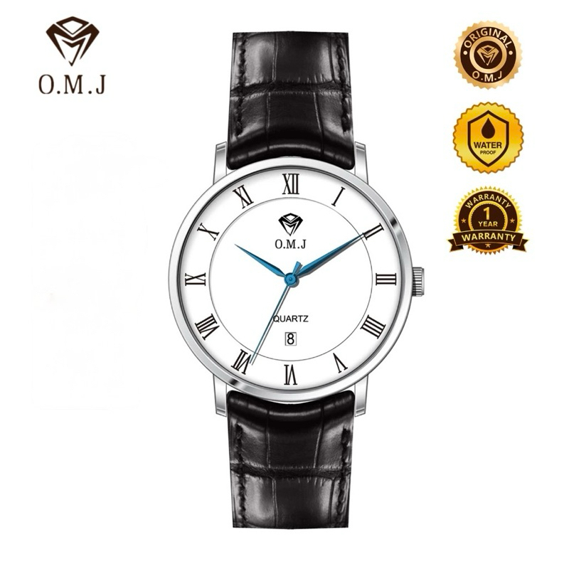OMJ G073 Jam Tangan Wanita Couple Pasangan Quartz Women Watch Jam Tangan Pria Strap Kulit Asli Tahan