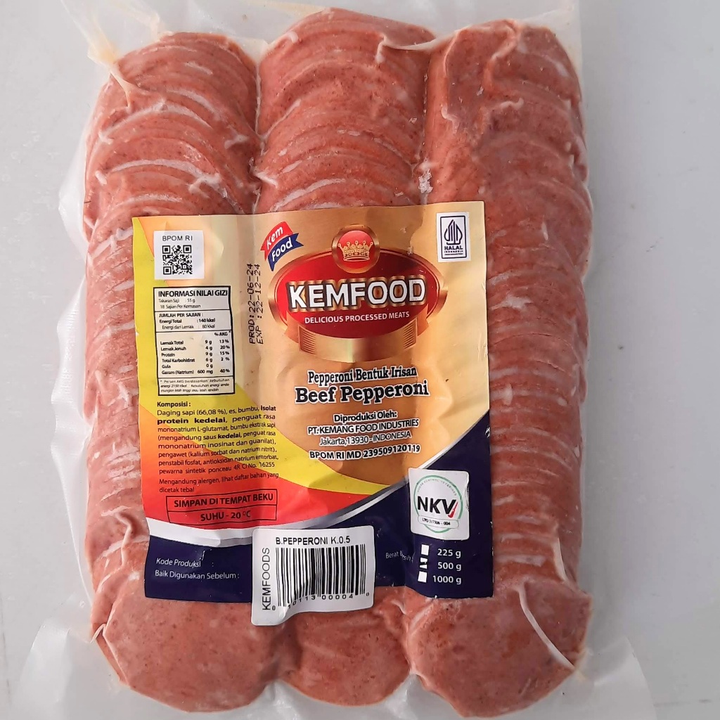 

KEMFOOD Beef Pepperoni 500gr | Daging Sapi Iris Tipis Siap Masak | Topping Pizza & Sandwich
