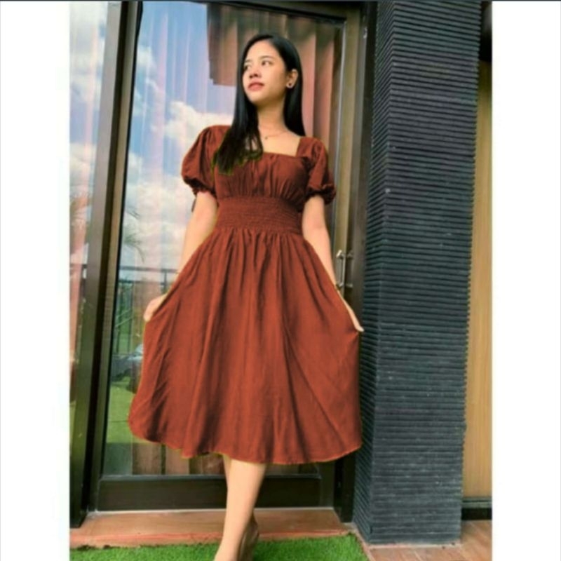 Dress Bali Wanita Naura Polos Pinggang Kerut Viral Kekinian / Dress Wanita Naura Polos Pinggang Keru