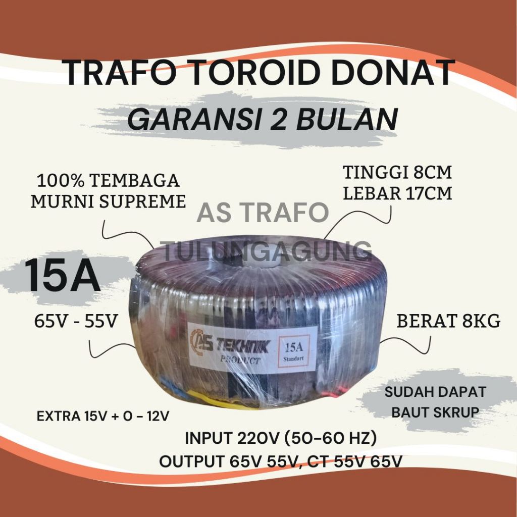 trafo toroid donat 15a ct 65v 55v