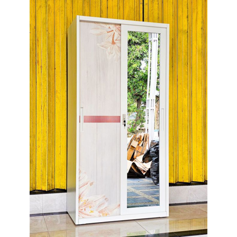 Lemari Baju Besi 2 Pintu Sleding Almari Pakaian Gantungan Gamis