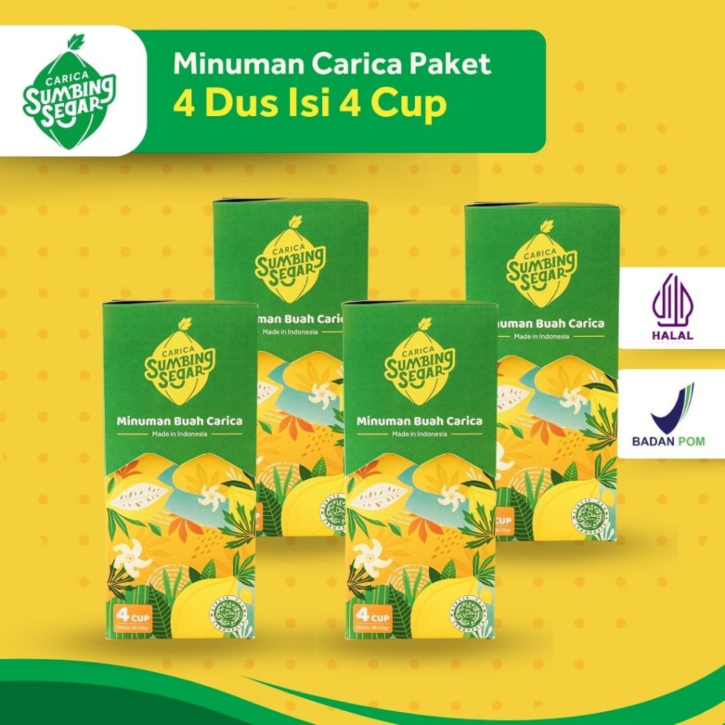 

Carica Sumbing Segar Paket 4 Dus isi 4 Cup Lebih Hemat Khas Wonosobo