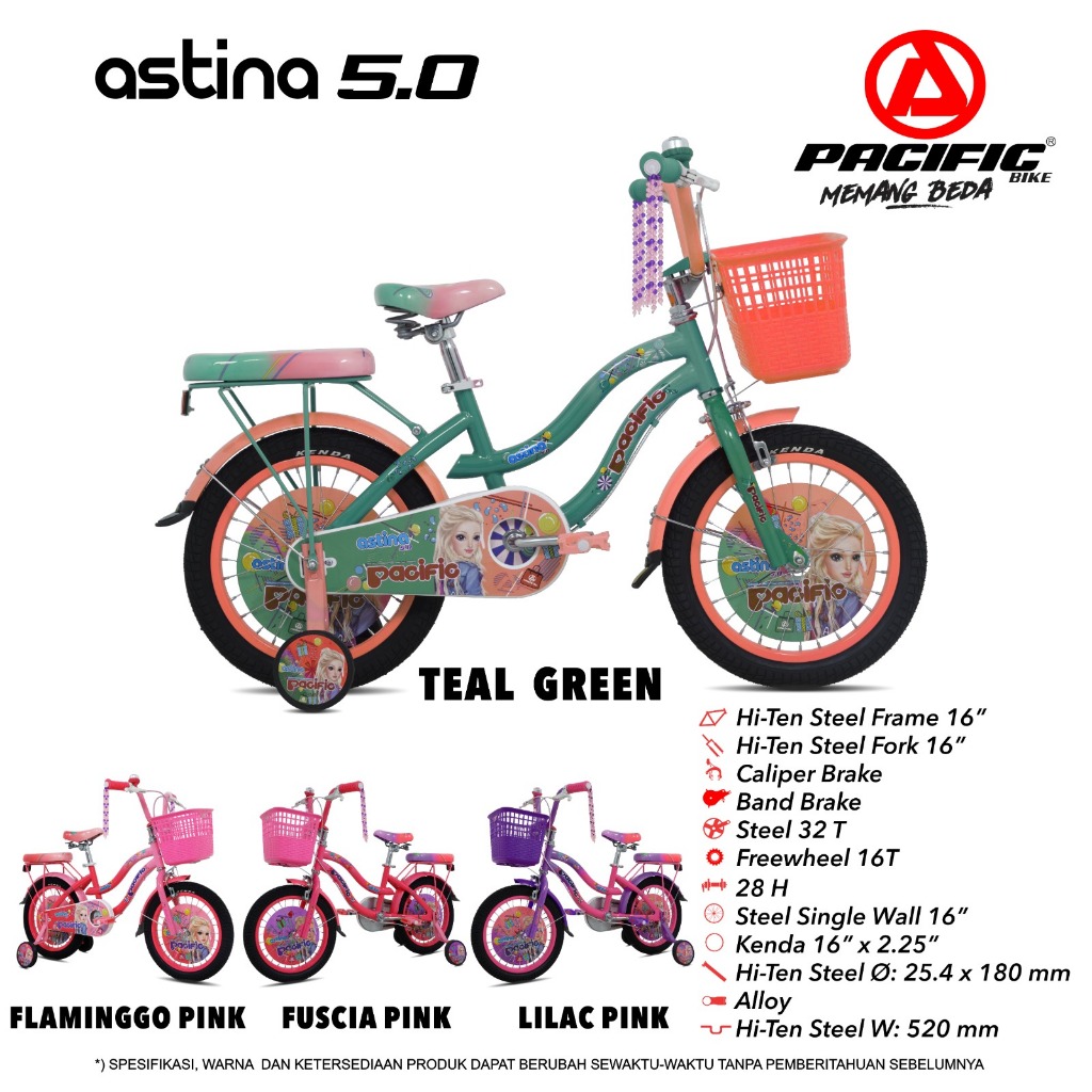 SEPEDA ANAK PEREMPUAN TIPE ASTINA 5.0 UKURAN 16 INCH // SEPEDA ANAK 16 INCH