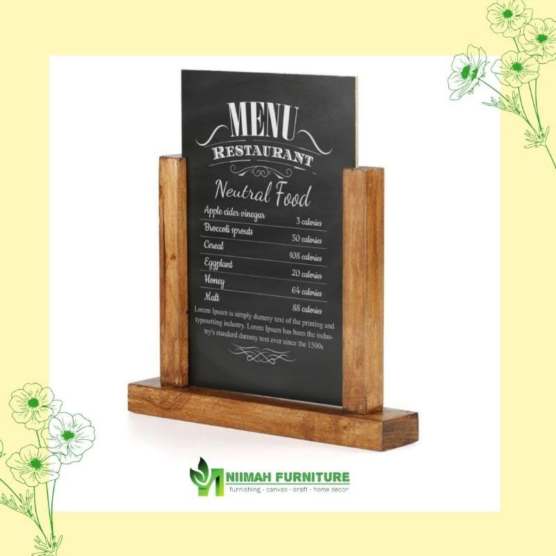 

Stand Menu Kayu Elegan – Tent Card Berdiri untuk Restoran & Kafe
