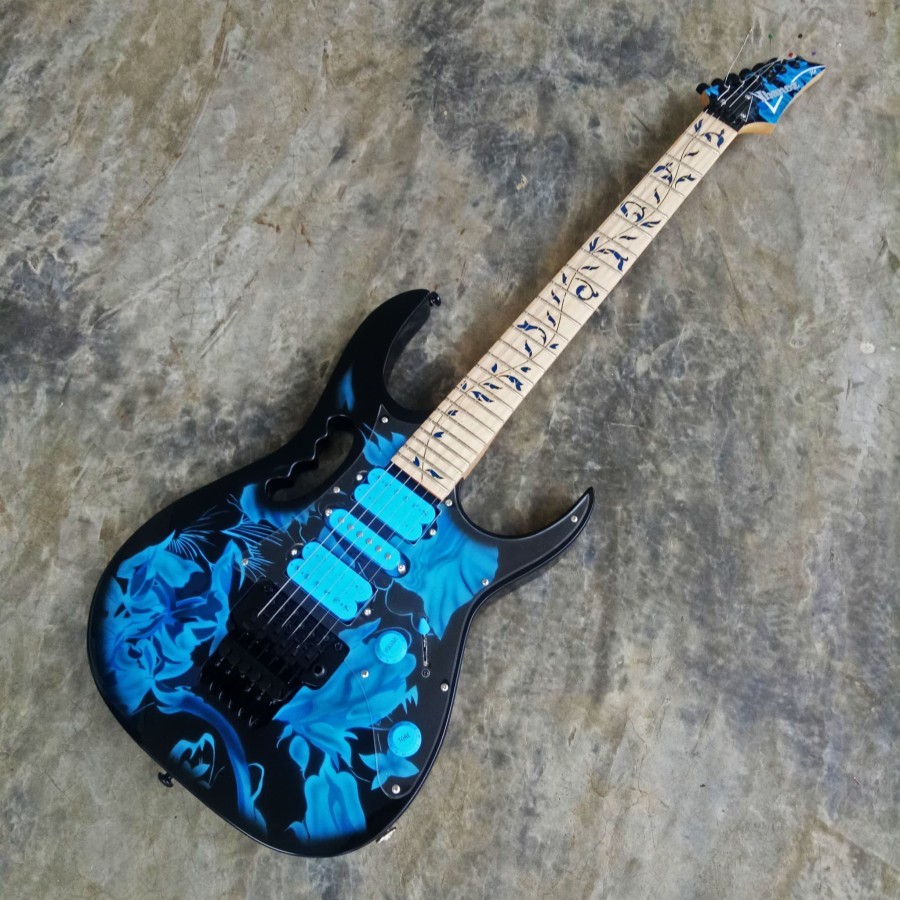 Gitar Elektrik Ibanez JEM77P Flower Blue Custom Models