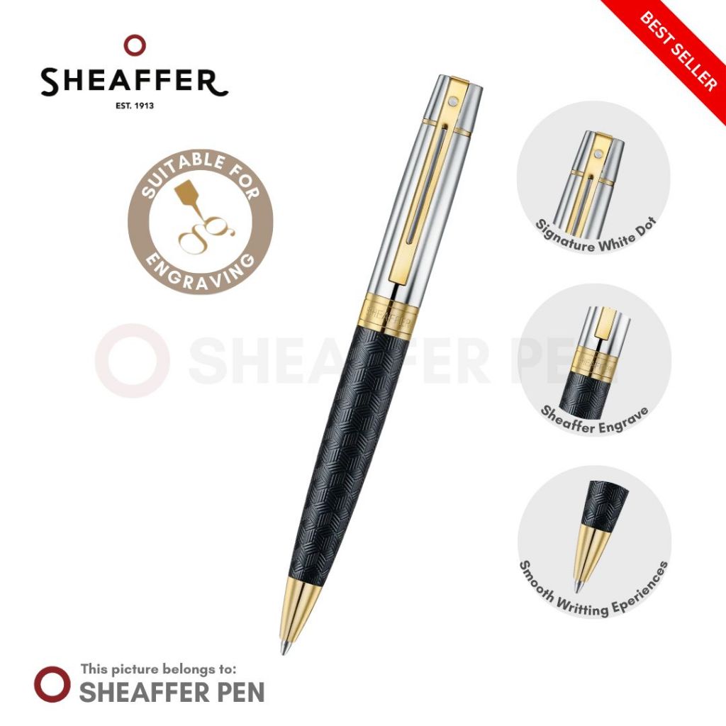 

Sheaffer 300 Engraved Black with Chrome Cap and Gold Trims Ballpoint