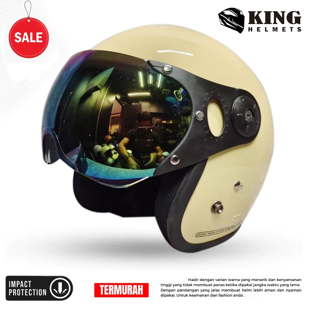 King Helmet 279 - Helm Bogo Retro Hijab Dewasa Kaca Pilot SNI Motorcycle Cream Glossy