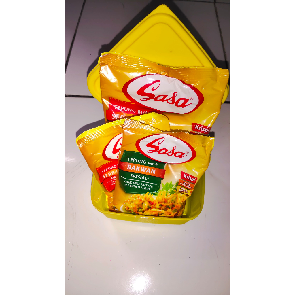 

1 paket sasa tepung & lepak11.000 ( Tepung bumbu 70gr+210gr,tepung bakwan 90gr