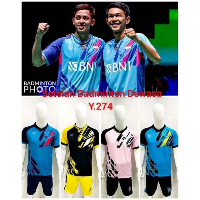 stelan baju badminton Y274 / baju stelan badminton dewasa / baju dan celana badminton