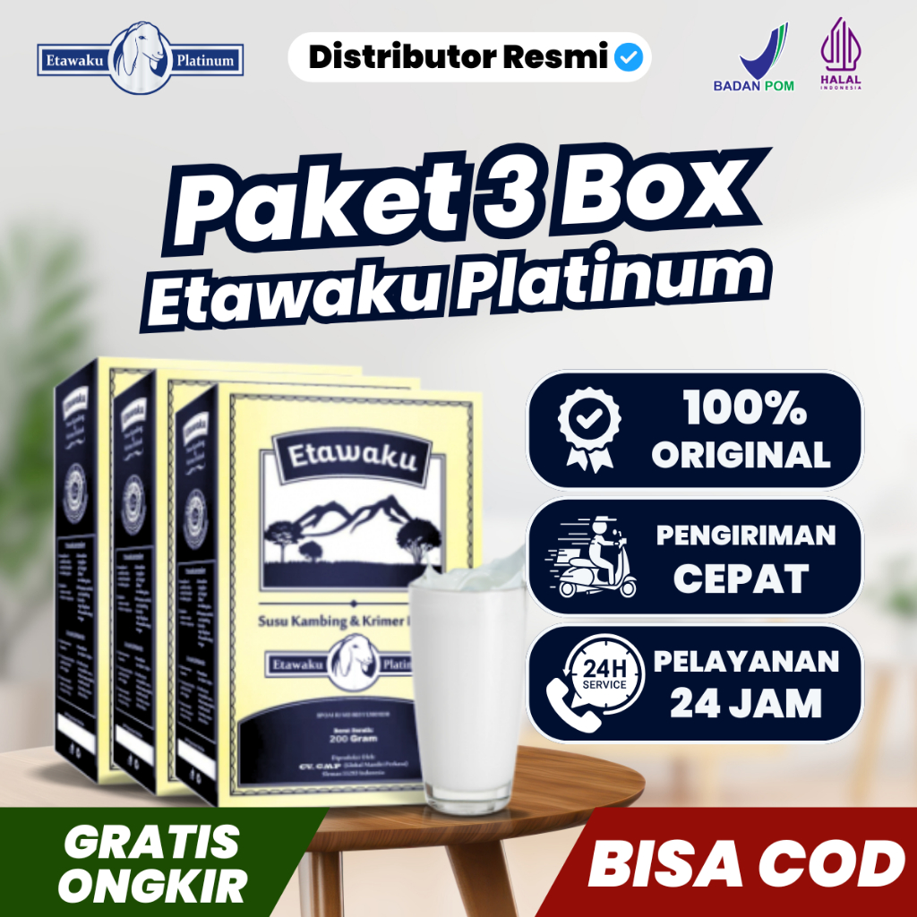 

Paket 3 Box Etawaku Platinum Original Ampuh Atasi Masalah Pernafasan Susu Kambing Etawa BPOM Halal