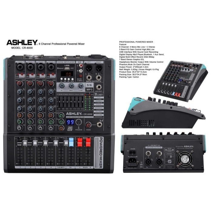 PROFESSIONAL POWER MIXER ASHLEY CR-6000 6 CHANNEL CR6000