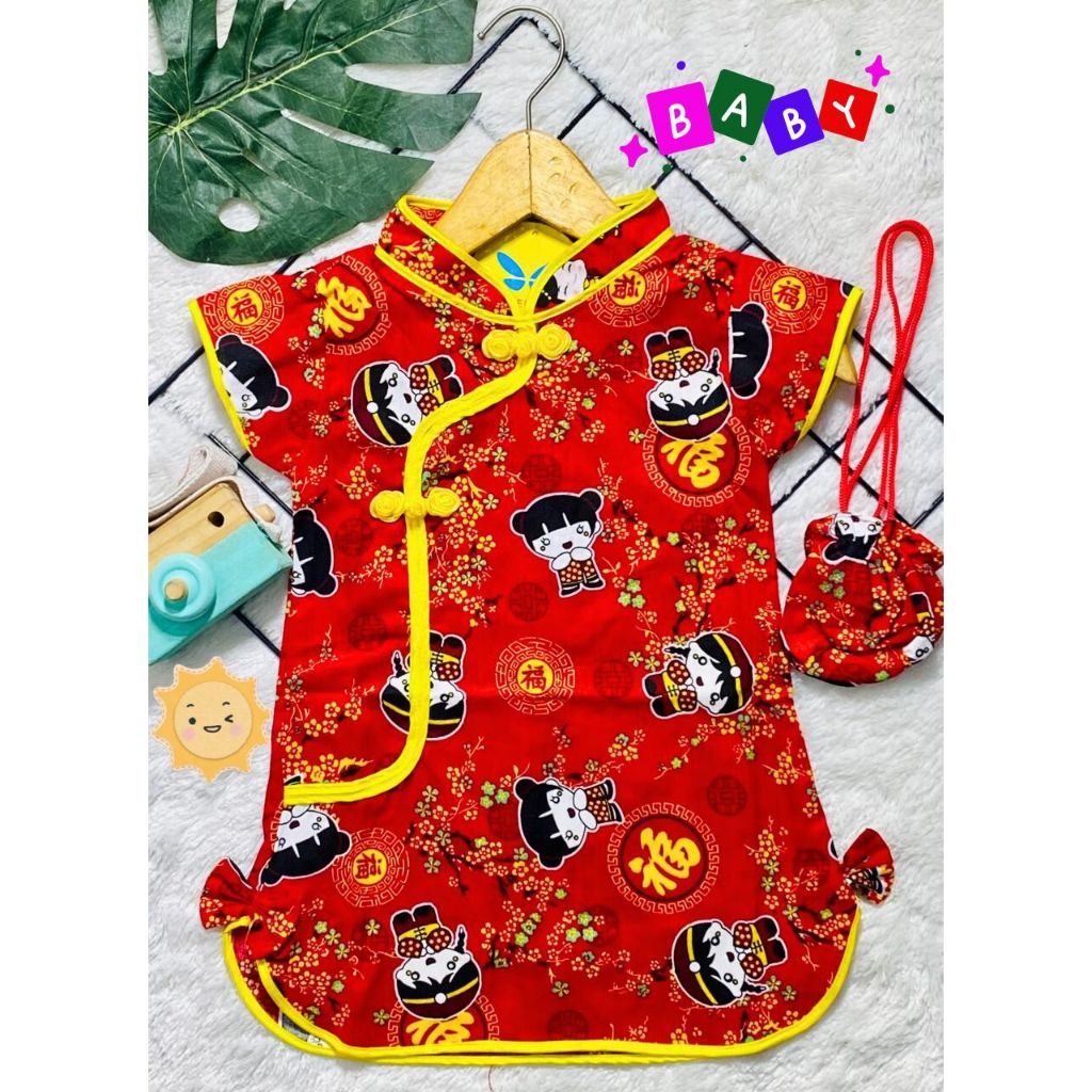 Setelan baju bayi Dress Cina Terbaru chinese new year merah fashion anak bayi cewek usia 0-9bln.