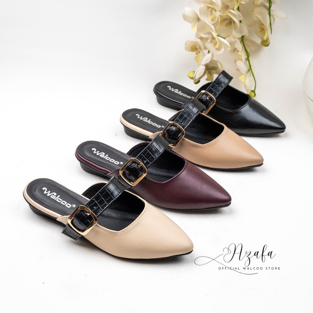Daviola - Mules Wanita Elegan | Flat Shoes Kekinian | Sepatu Slip On Formal By Walcoo