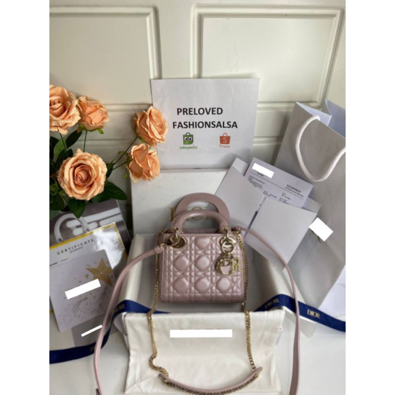 Preloved Mini Lady Dior Bag Pink Lotus Cannage Lambskin