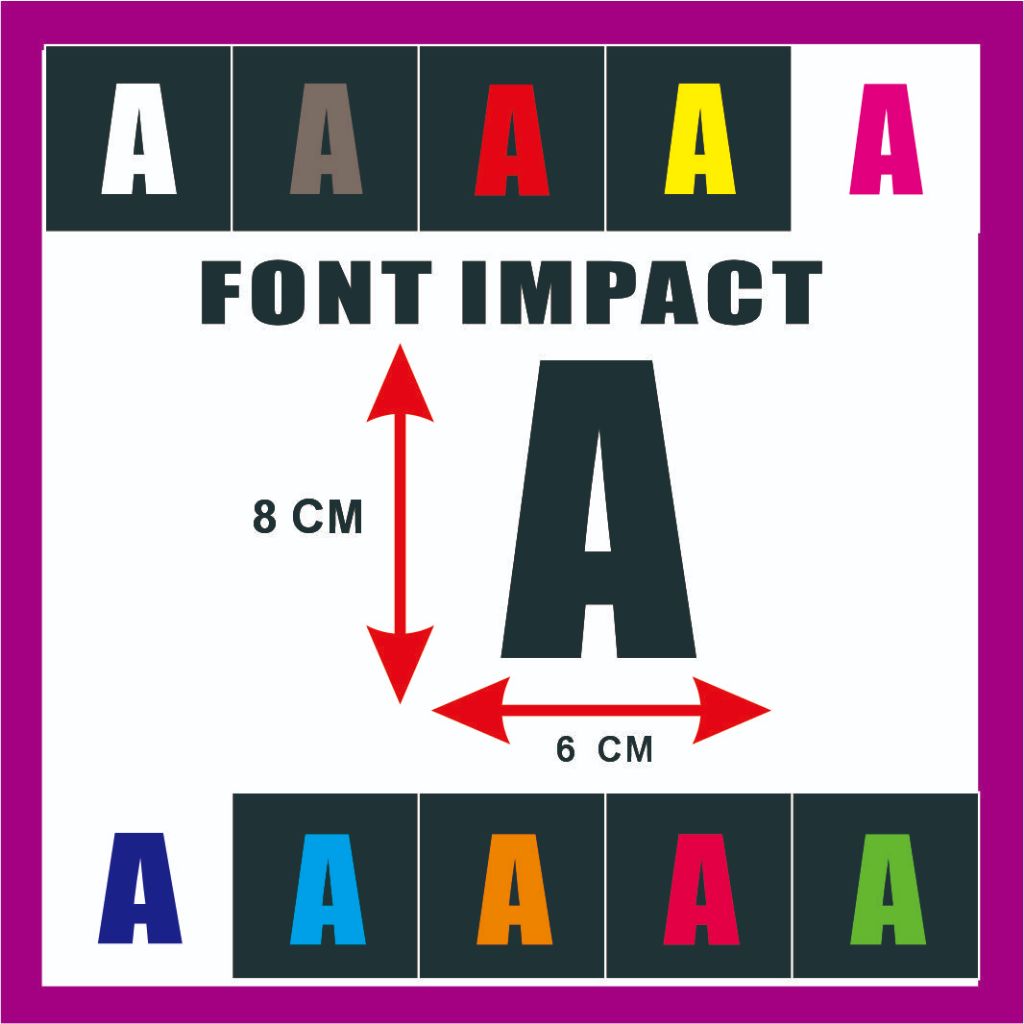 

STIKER CUTTING HURUF / ABJAD JUAL SATUAN NAMA FONT IMPACT UKURAN 8 C