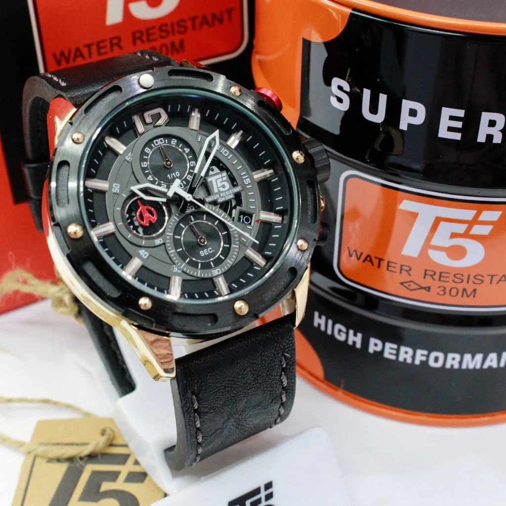 Jam T5 3639 Full Chronograph Original / Jam Kulit Original 3639G / Jam T5 Kulit Ori