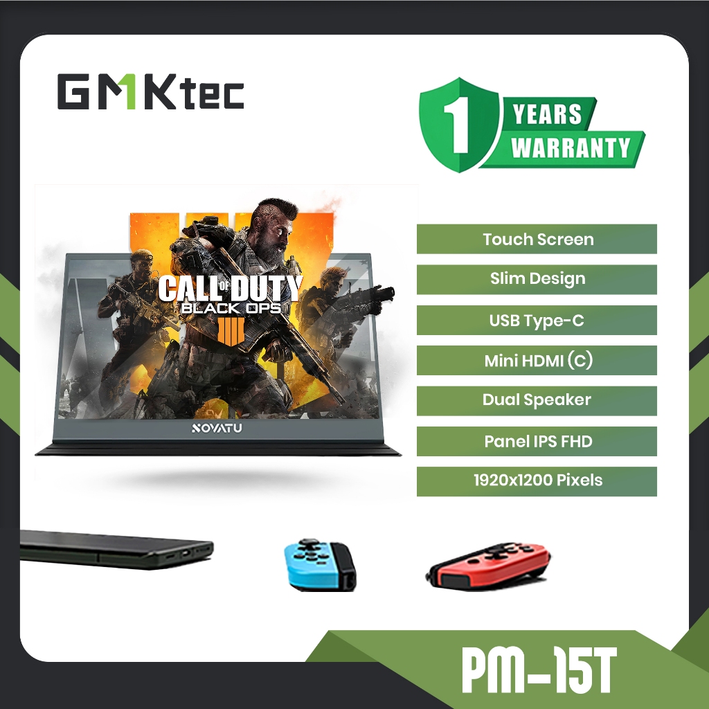 Monitor Portable Touch Screen Novatu 15,6" FHD 1080P IPS Portable Monitor for Office/Gaming support