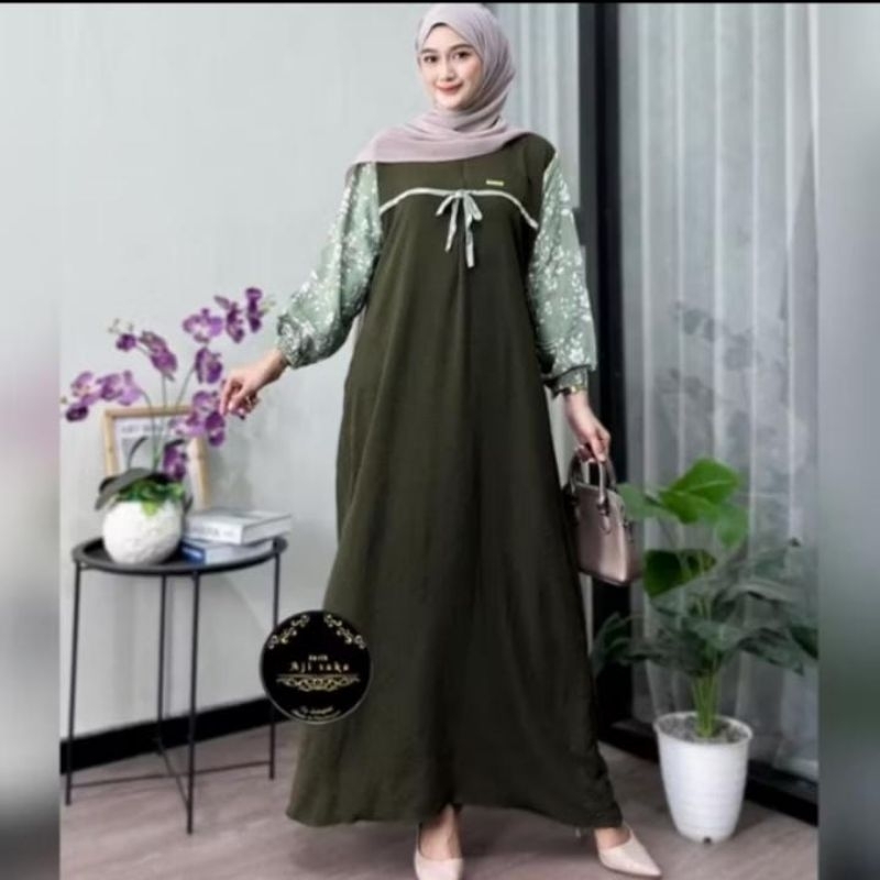 Gamis Arafah Crinkle Airflow Kombinasi Rayon Super LD 120 PB 130 Resleting Depan
