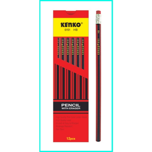 

(12 PCS / 1 PAX) Pensil KENKO HB 6151 / Pencil Kayu Merah Pakai Penghapus