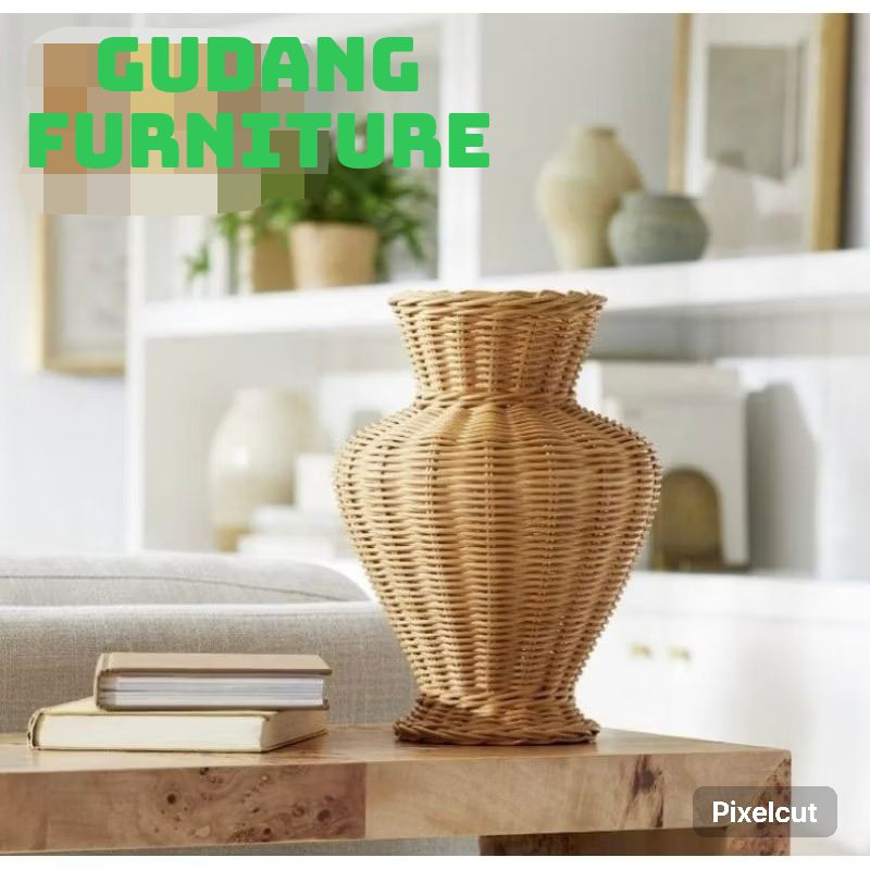 Guci Vas Bunga Anyaman Rotan Alami Natural Murah Minimalis High Quality