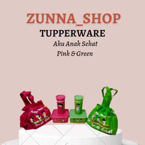 Tupperware Tepak Makan Set Lunch Box Aku Anak Sehat Warna Pink atau Green