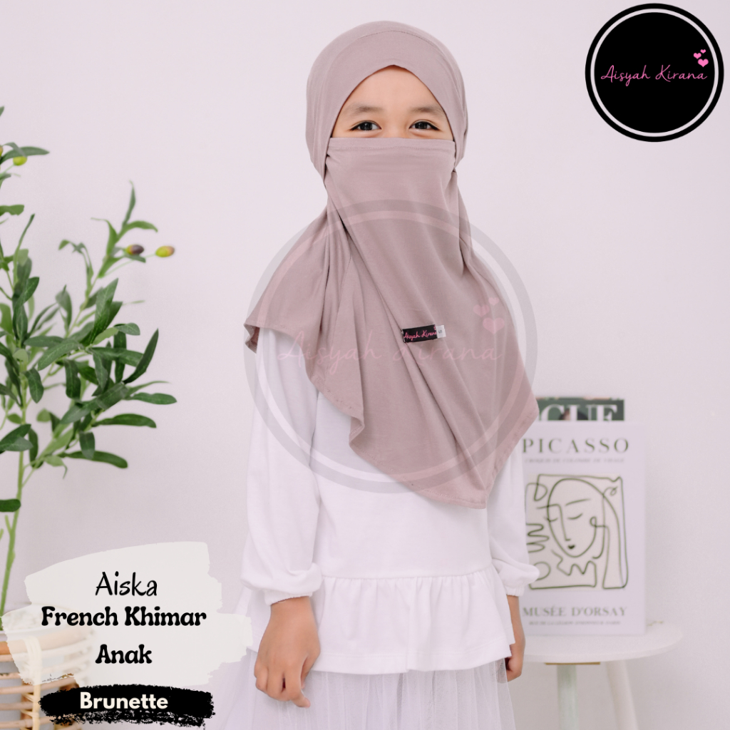 Aiska Jilbab Anak French Khimar Airsm Uniqlo Kaos Katun 2 3 4 5 6 7 8 9 tahun kerudung sekolah hijab