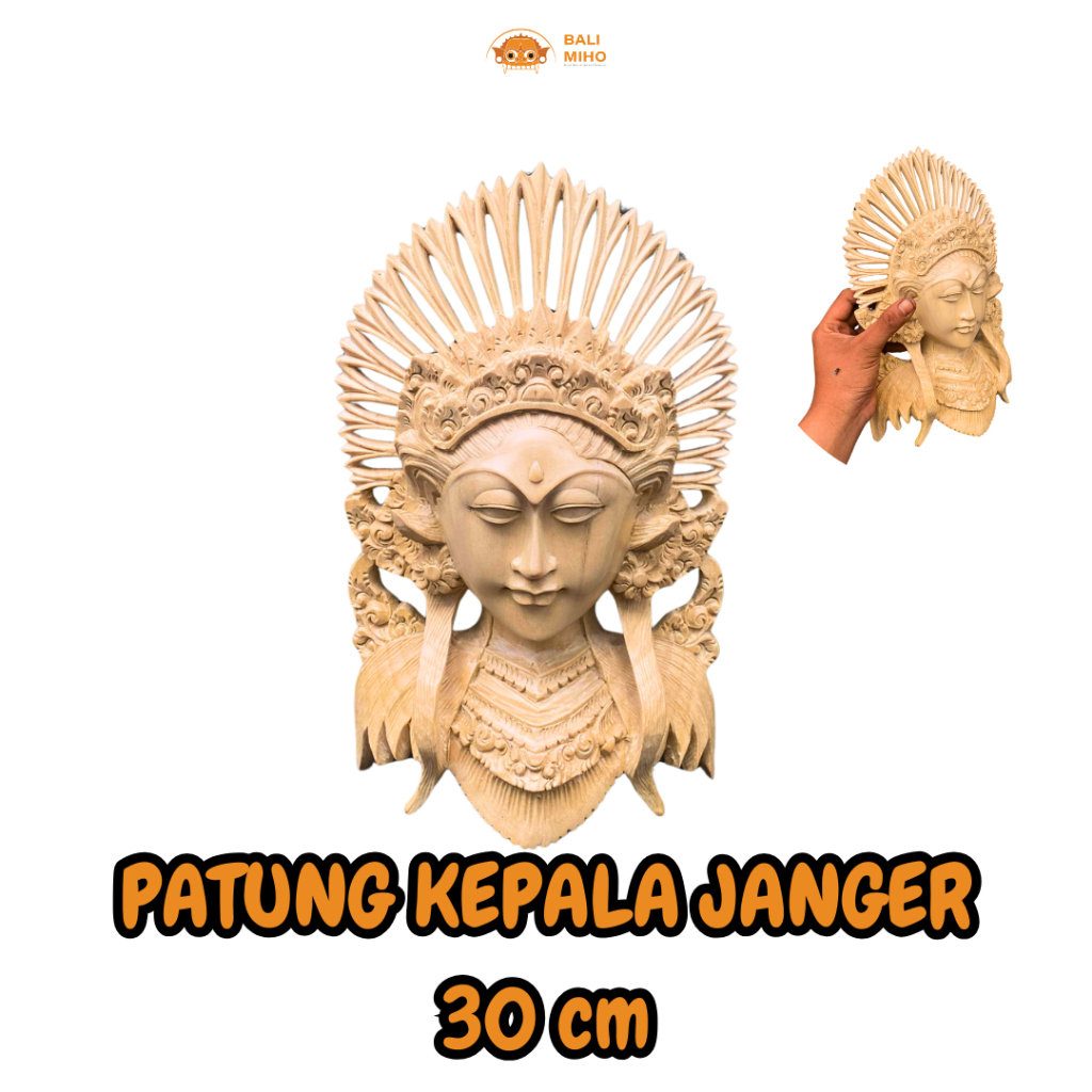 Patung Kepala Janger Saucing Kepang Tinggi 30 cm - Patung Janger Kepang - Patung Penari Bali - Patun