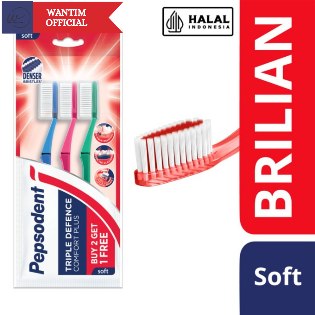PEPSODENT SIKAT GIGI BRILIANT LEMBUT ISI 3 / SIKAT GIGI PEPSODENT ISI 3