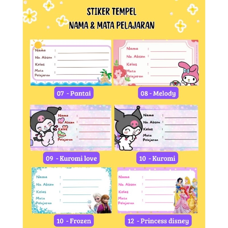 

STIKER NAMA MATA PELAJARAN SEKOLAH ( isi 20 pcs)