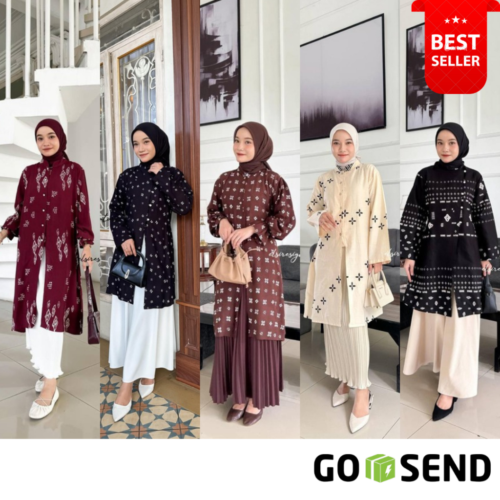 Atasan Tunik Batik Jumputan Cap by Elsire Motif Garut Bahan Katun Kondangan