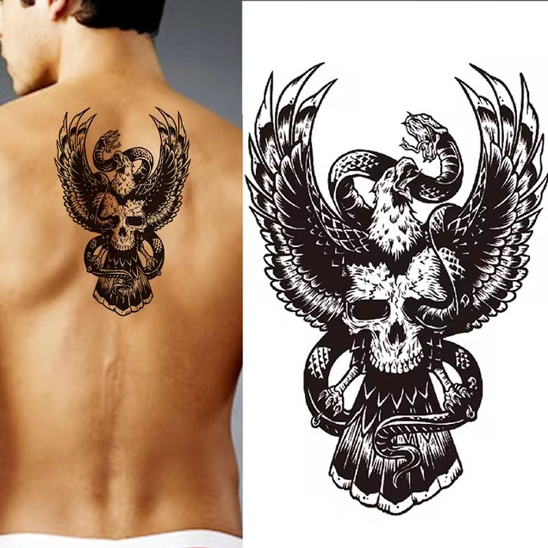 ZARIL77- Tatto temporer TBS 8232 BURUNG DAN ULAR TENGKORAR tatto punggung dada tahan lama tato semen