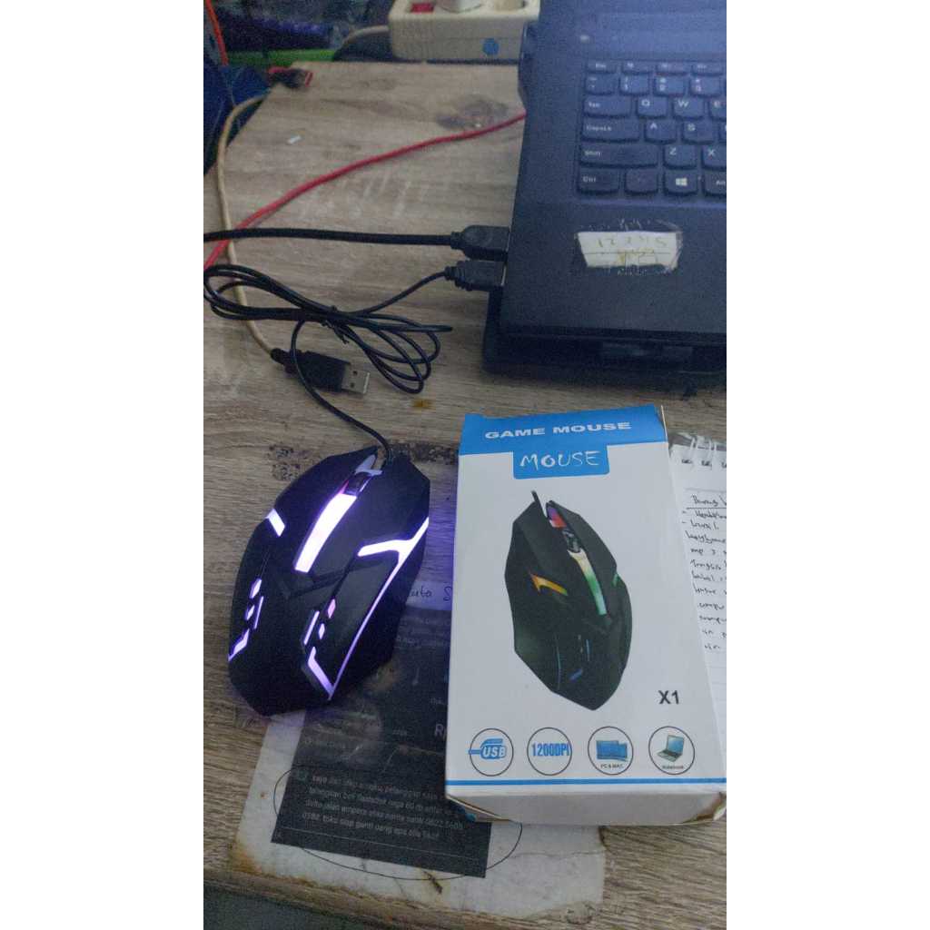 Mouse Gaming X1 Nuos LED RGB Rainbow Kabel Wired Usb Lampu