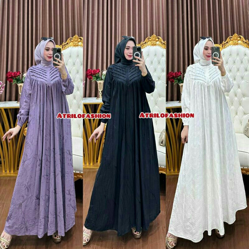 Gamis Kekinian Bahan Katun Olivia Linen Bordir Timbul