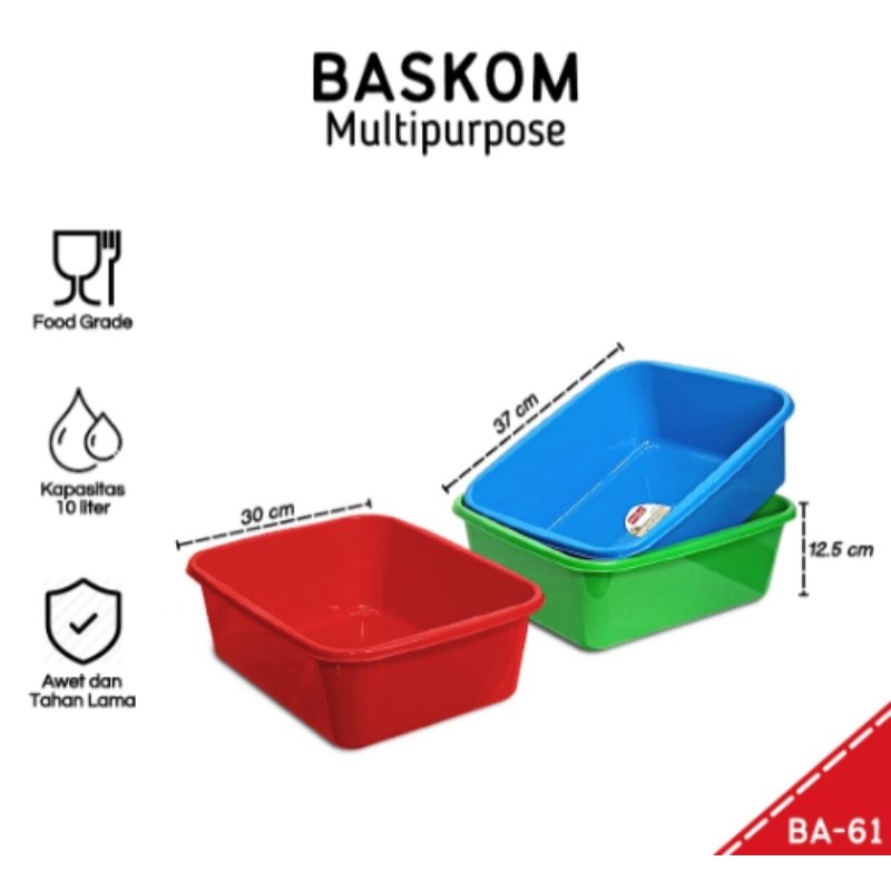BASKOM SEGI 37 CM X 30 CM || BASKOM SEGI PLASTIK WARNA KUALITAS || BASKOM SEGI EMPAT || NAMPAN TINGG