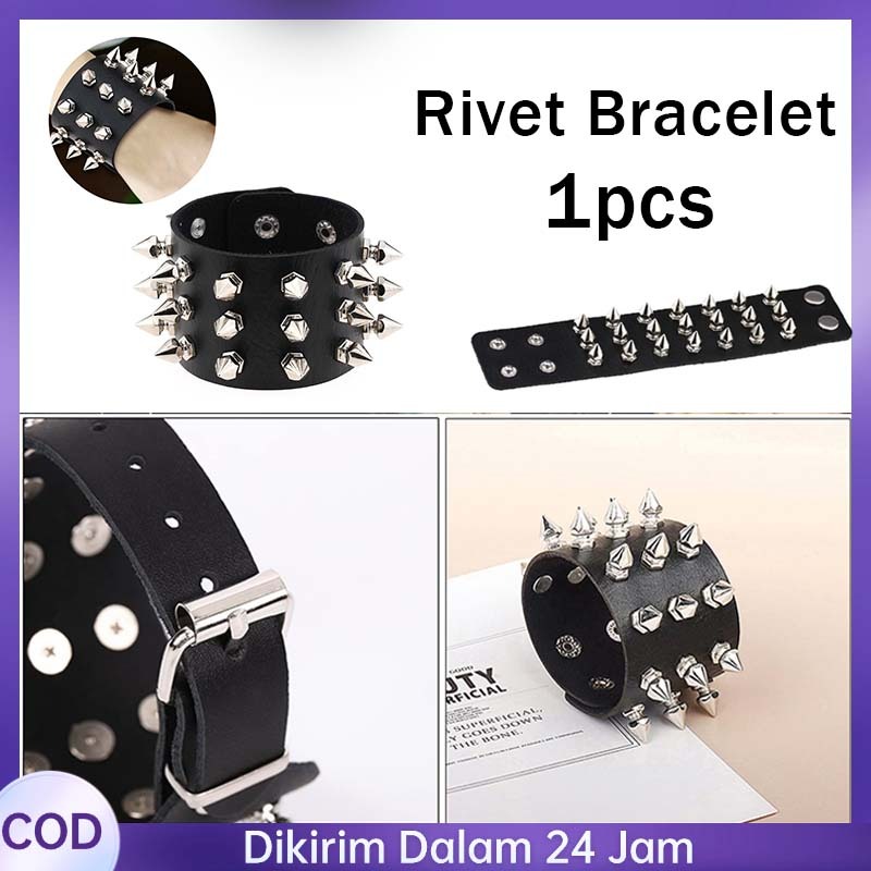Gelang Spike Punk Bracelet Vintage Leather Gelang Gothic Gelang Punk Rock Gelang Kulit For