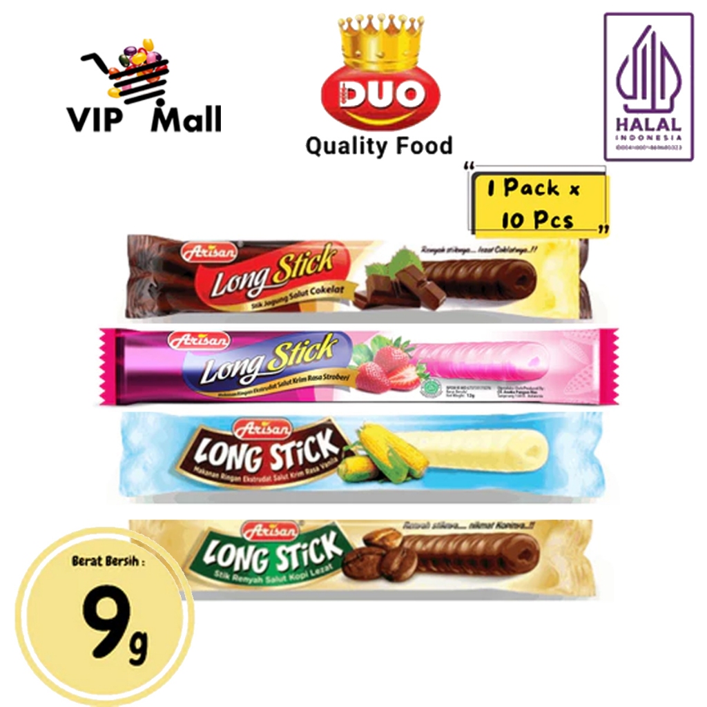 

DUO Long Stick Arisan Snack Salut Cokelat 90g (Isi 10pcs x 9gr) - Snack Cemilan Anak Murah