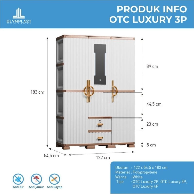 OLYMPLAST OTC LUXURY LEMARI PAKAIAN PLASTIK 3PINTU 2 PINTU
