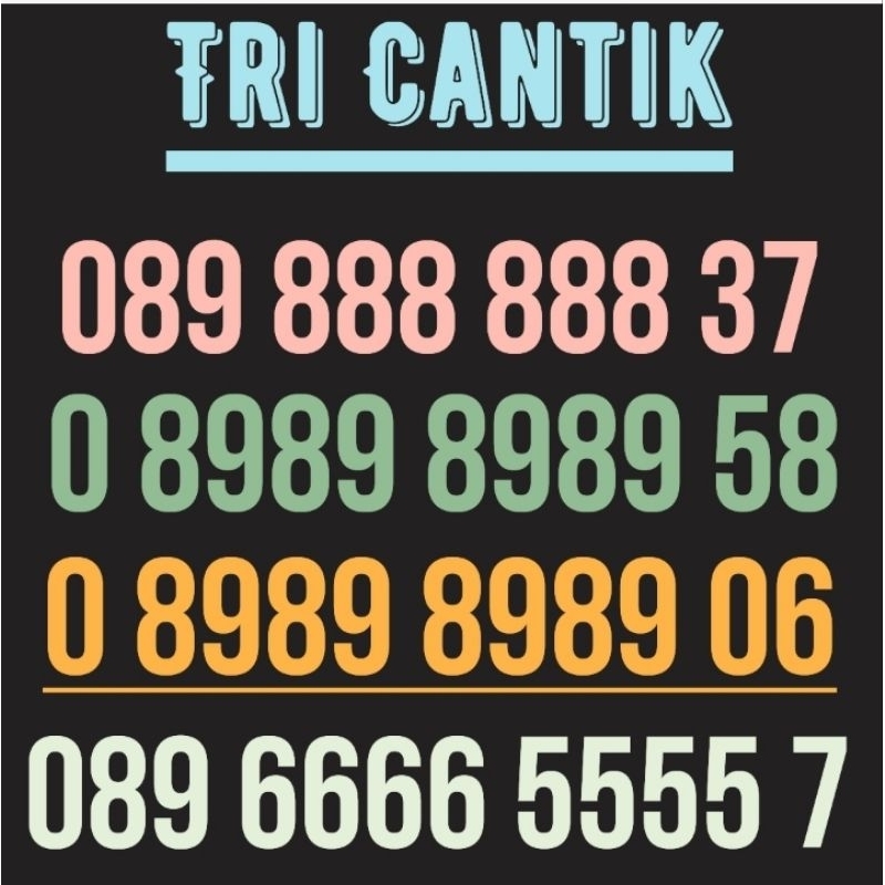 nomor cantik tri kwartet 6666 / 5555 / 8888 /888888