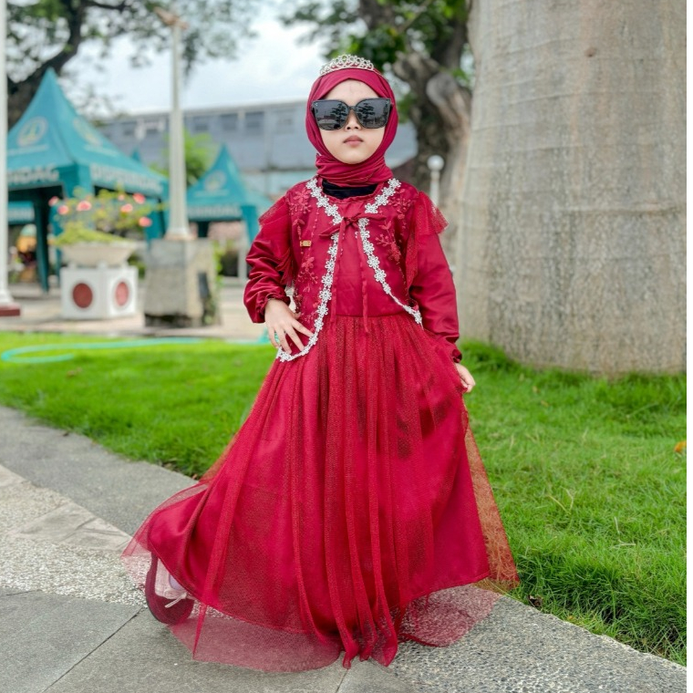 AKFAS - Gamis brokat bordir Baju anak mewah Gamis anak mewah anak burgundi Brokat kode 56