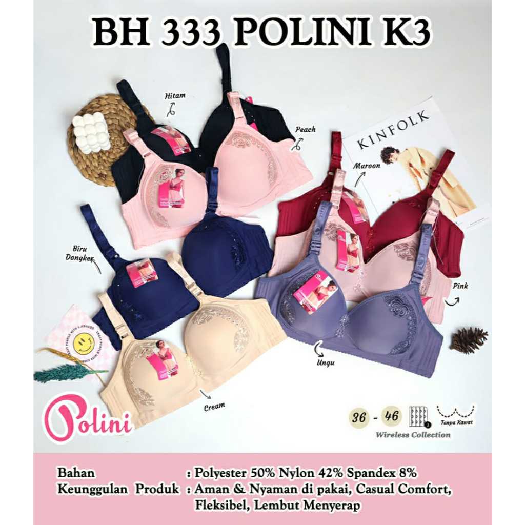 (PAKET 3PCS) BRA WANITA POLINI JUMBO PUSH UP KAIT TIGA BH PEREMPUAN POLINI 333 IMPORT