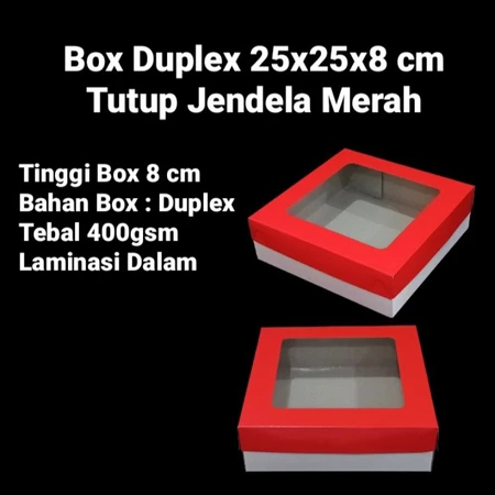 

dus duplex tutup merah jendela mika packaging kue chiffon bolu brownies cake box hampers hantaran size 25x25x8 cm