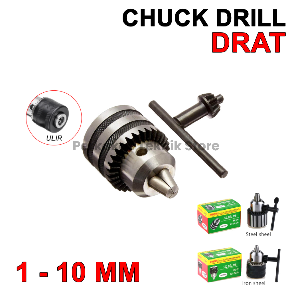 Chuck Drill 1 - 10 Kepala Bor 10mm Sleeve Arbor  Drat Ulir Penjepit Keyless 10 mm