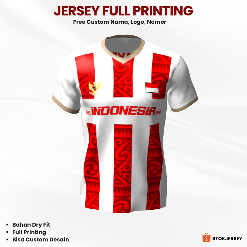 Kaos Jersey Baju Badminton Bulutangkis Olahraga Voli Futsal Lari - Jersey Futsal Merah Putih Motif G