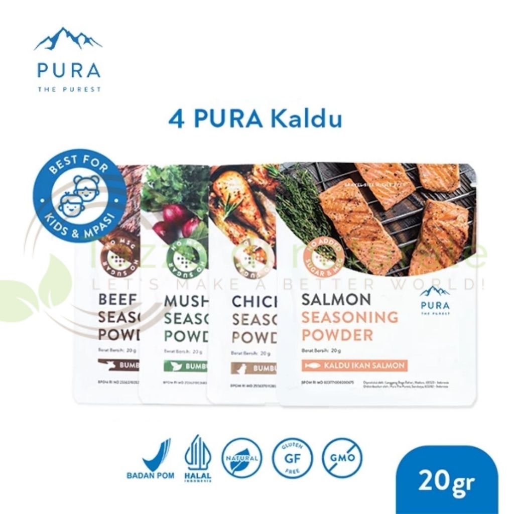 

PURA Bumbu Kaldu Ayam Kampung, Sapi, Jamur & Salmon (20gr) - Seasoning Powder - Kaldu Mpasi - BB Booster - No Msg