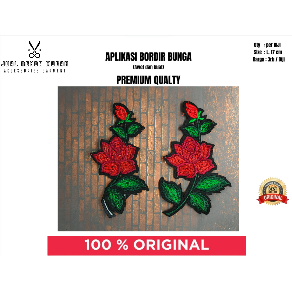 aplikasi bordir bunga - aksesoris baju - aksesoris baju bordir - motif bunga ( harga= 3rb/biji)