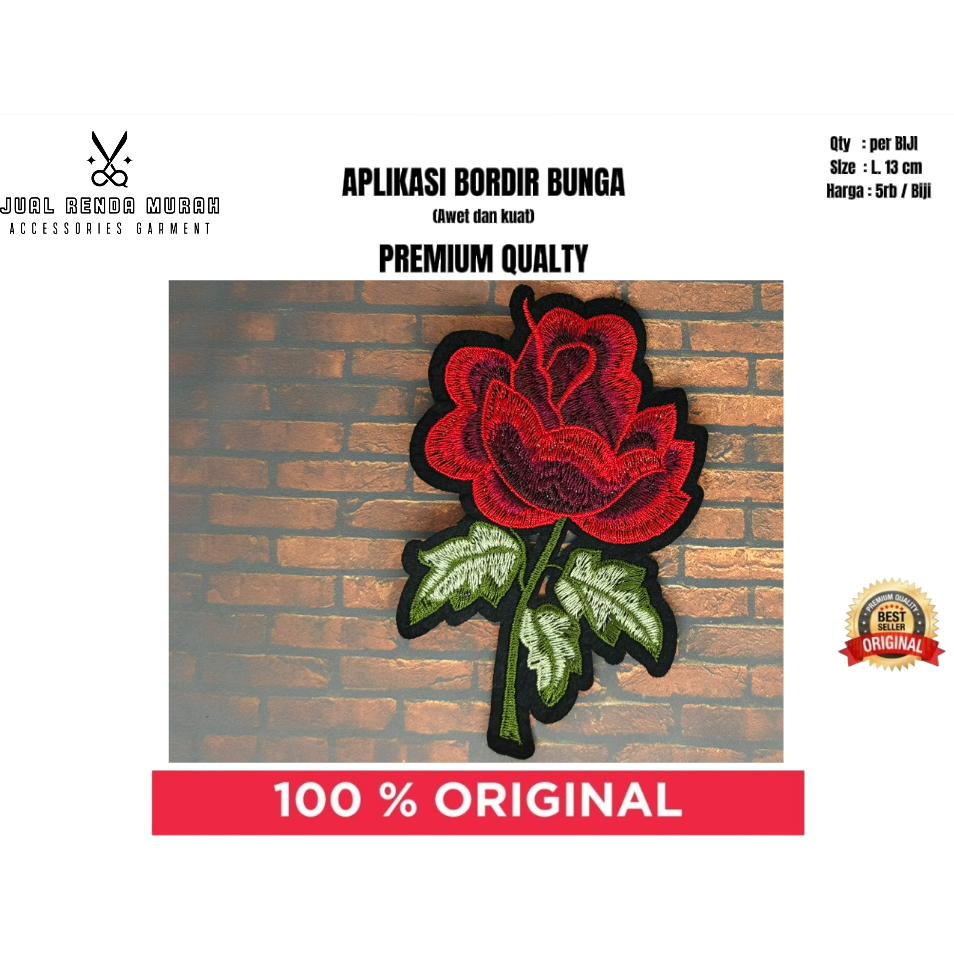 aplikasi bordir bunga - aksesoris baju - aksesoris baju bordir - motif bunga ( harga= 5rb/biji)