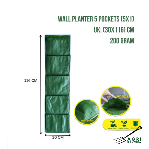 Wall Planter Bag 5 Kantong Pot Dinding Hijau Planter Bag Vertical / Wall Planter Bag Dinding