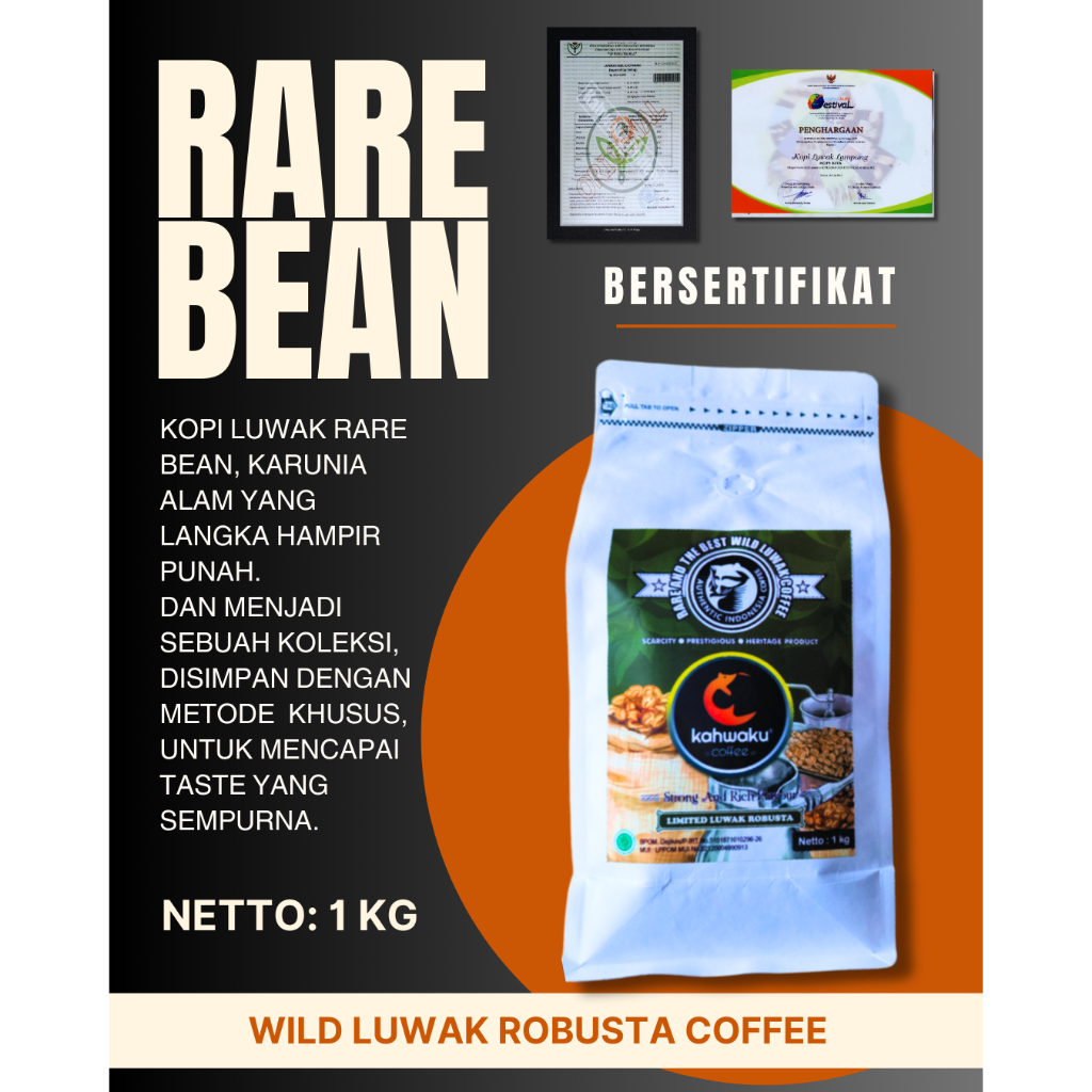 

Kopi Luwak Liar Premium Sumatra 1000gr Robusta Kahwaku – Biji Langka & Asli, Rare Bean Stok Terbatas
