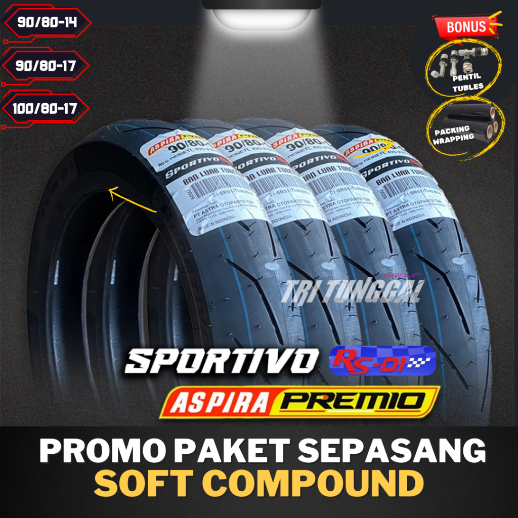 [PAKET TERMURAH SEPASANG 2BAN] BAN ASPIRA PREMIO SPORTIVO RS01 RING 14  TUBELESS SOFT COMPOUND ( 90/