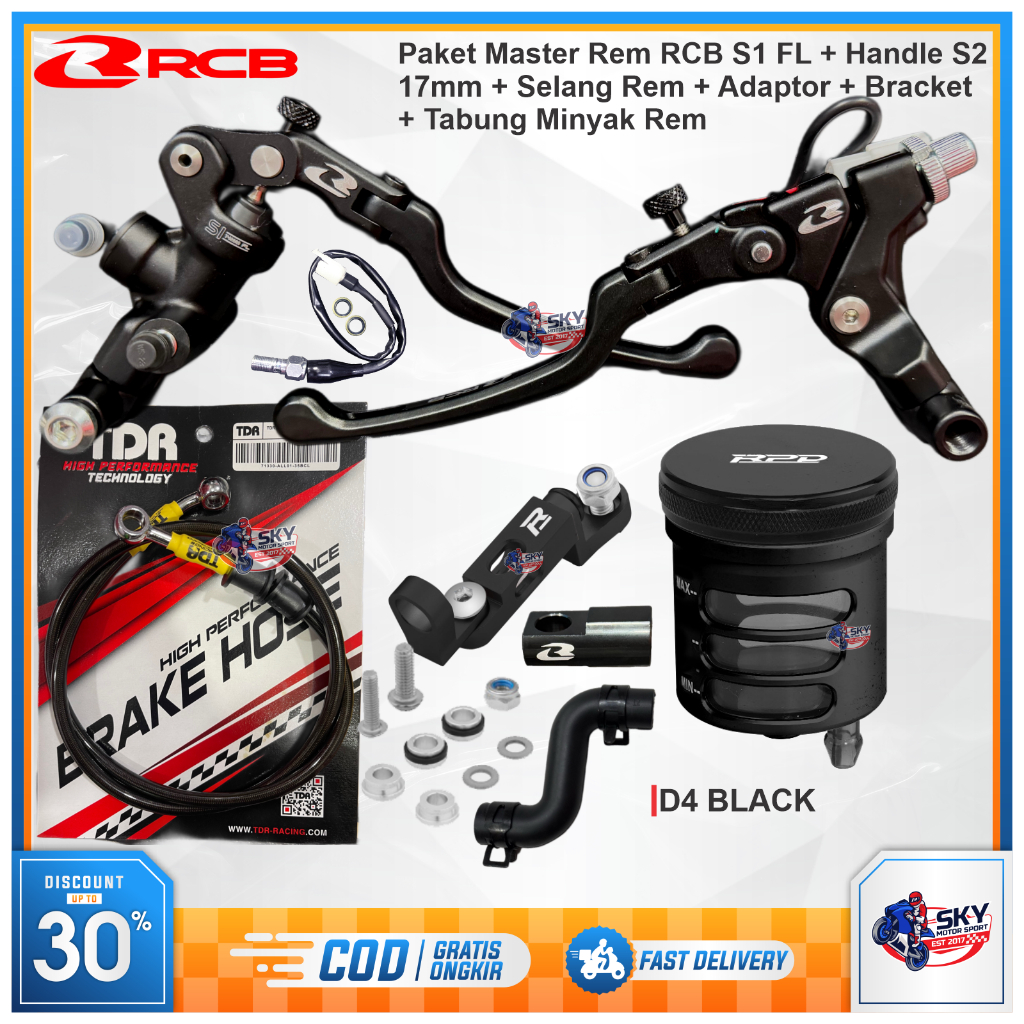 Paketan Master Rem RCB S1 FL 17mm + Handle Kiri S2 + Selang Rem TDR + Bracket Tabung Prism + Adaptor
